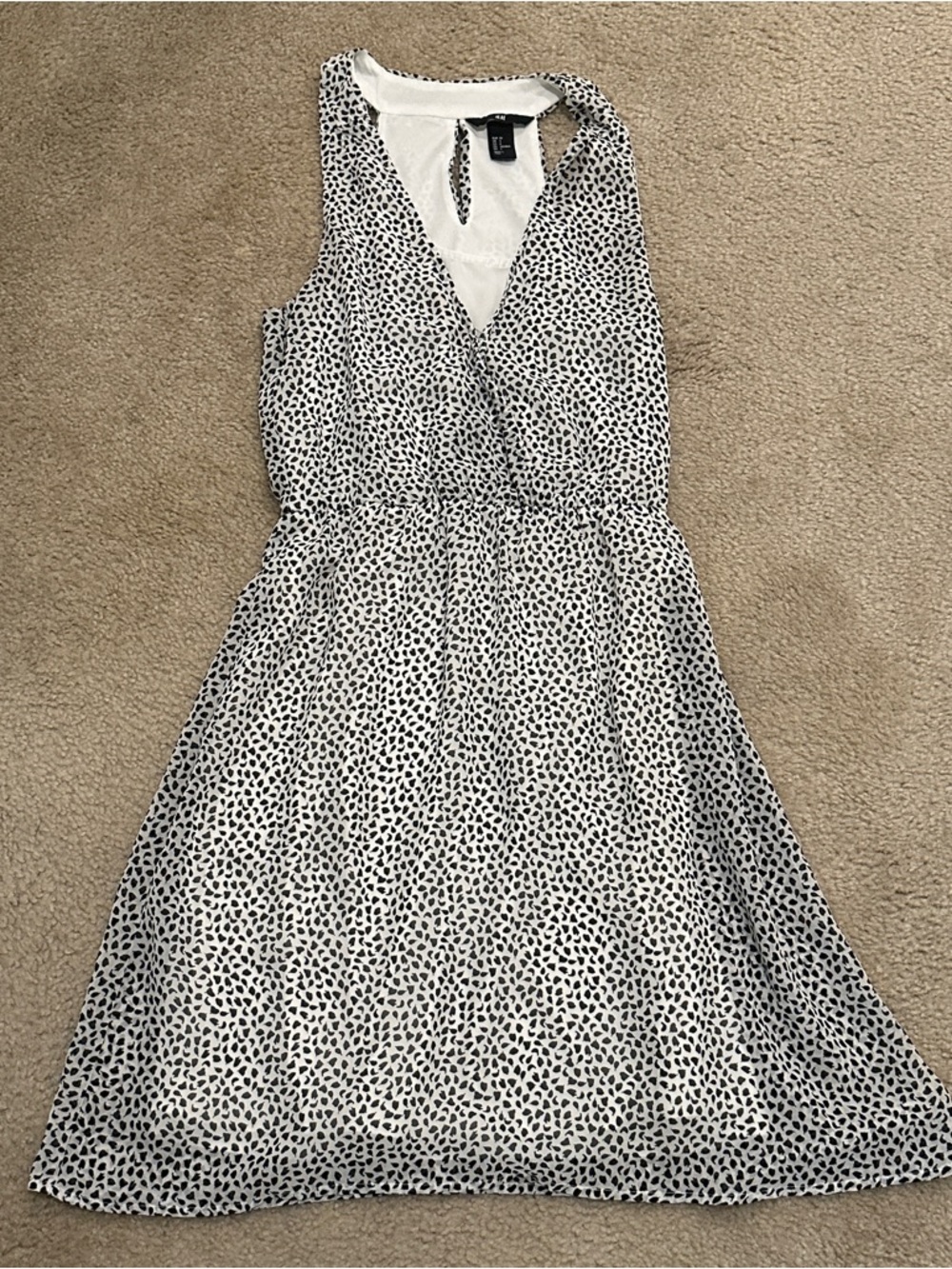 H&M White Sleeveless Dress with Black Spot Print